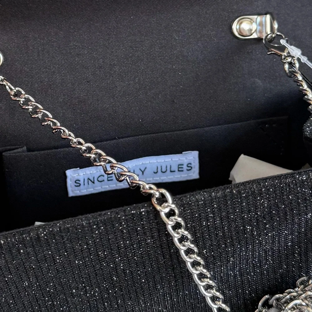 Sincerely Jules Black Evening Bag with Rhinestone Bow & Handle